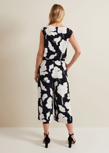 Phase Eight Noelle Floral Print Culotte Trousers Navy Australia | PI1396428